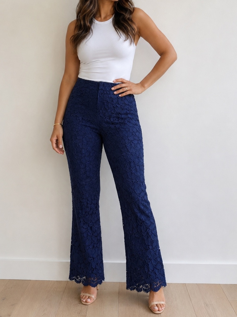 Free People Navy Blue Lace High-Rise Flare Pants